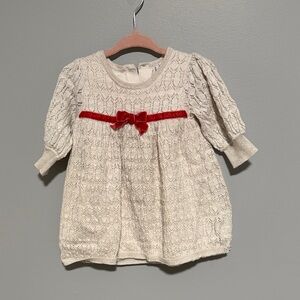 Janie and Jack Cream Knit Dress with Red Accent